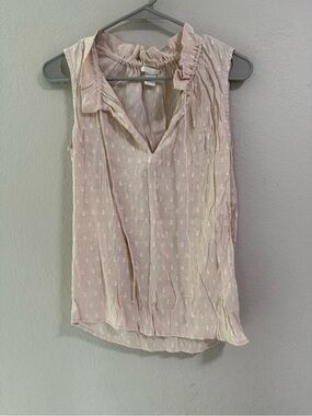 H&M Blush Pink Swiss Dot Sleeveless Blouse Ruffle Neck Size 6